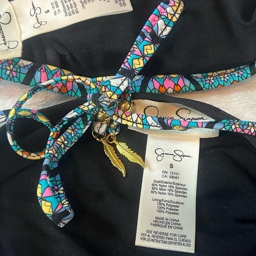 NEW Jessica Simpson Venice Beach High Neck Hipster Bikini Black Blue Green Pink